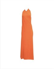 Vintage 1970s Orange Halter Wrap Jersey Dress