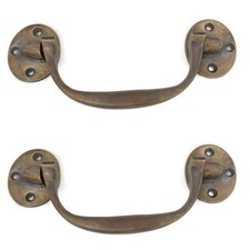 2 heavy handle PULL Bale solid Brass kitchen BOX DOOR 15 cm aged 6" lift TRUNK