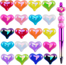 Focal Beads for Pens Bulk 40pcs Acrylic 3D AB Heart Beads Flower Beads Caps F...