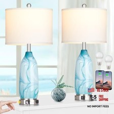 26" Coastal Table Lamps Set of 2, Modern Table Lamps with USB A C Ports Blue-2