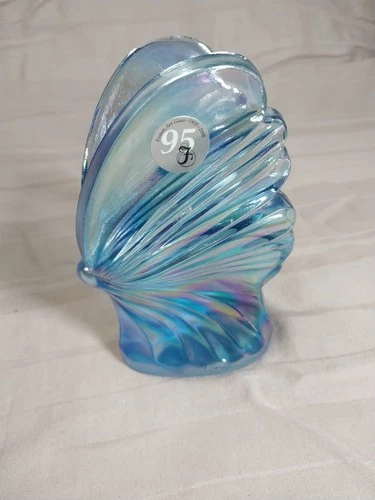 Rare Fenton Blue Iridescent Butterfly Glass Figurine 95 Th Anniversary