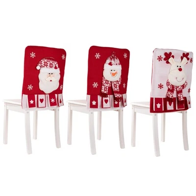 Fundas Para Silla Navideñas Novaliv - Diseño Papá Noel/Muñeco De Nieves - Pack De 12 Unidades - Poliéster Rojo