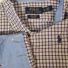 Polo Ralph Lauren STRETCH Button Down Shirt 100 Cotton Purple White Check...