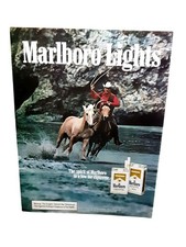 1983 Marlboro Lights Cigarette Ad Cowboy Horse River Vintage Print