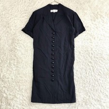 Christian Dior Vintage Silk Dress Size 9 104cm Long Sleeve Navy Blue