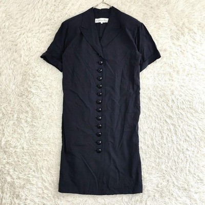 Christian Dior Vintage Seidenkleid Größe 9 104 cm Langarm dunkelblau