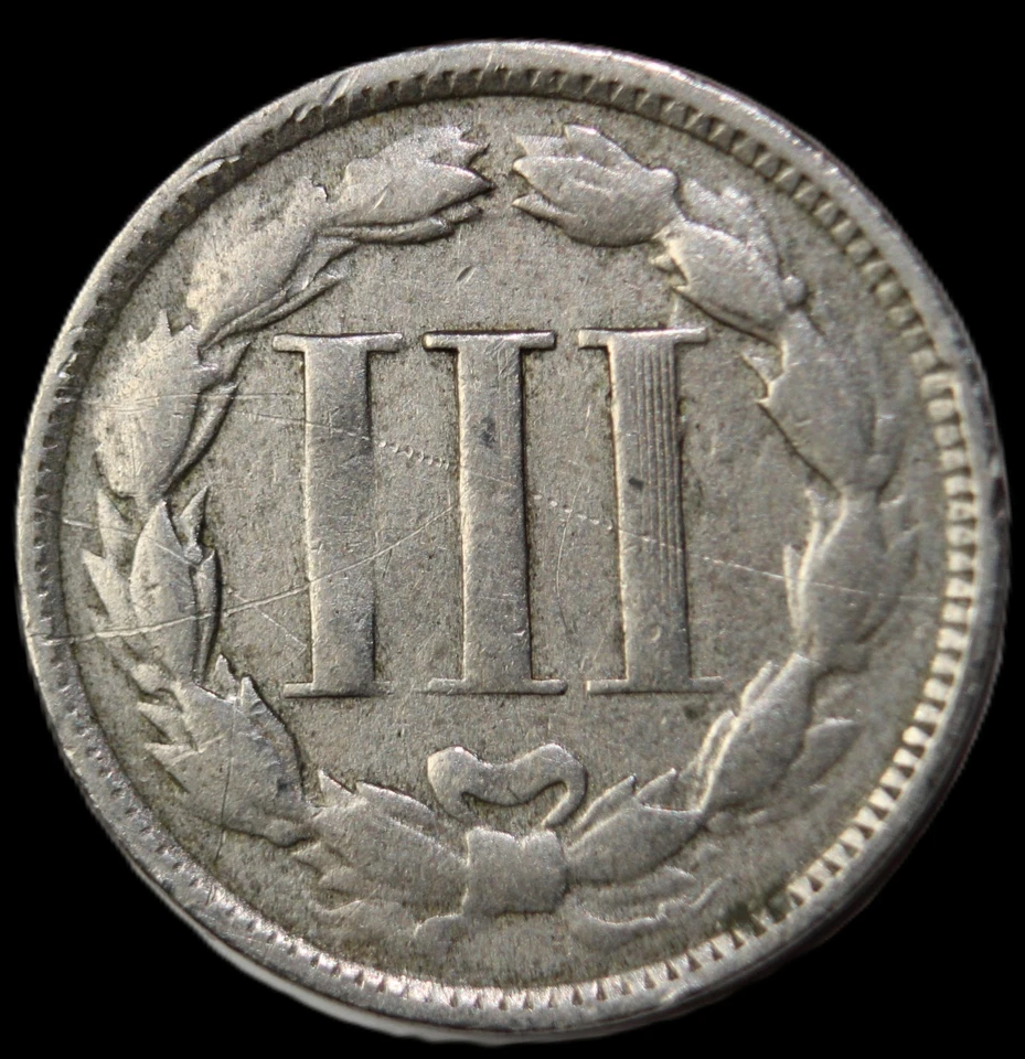 1872 3 cent nickel- CHOICE VF / FREE SHIPPING- SMH148 - Image 3 of 3