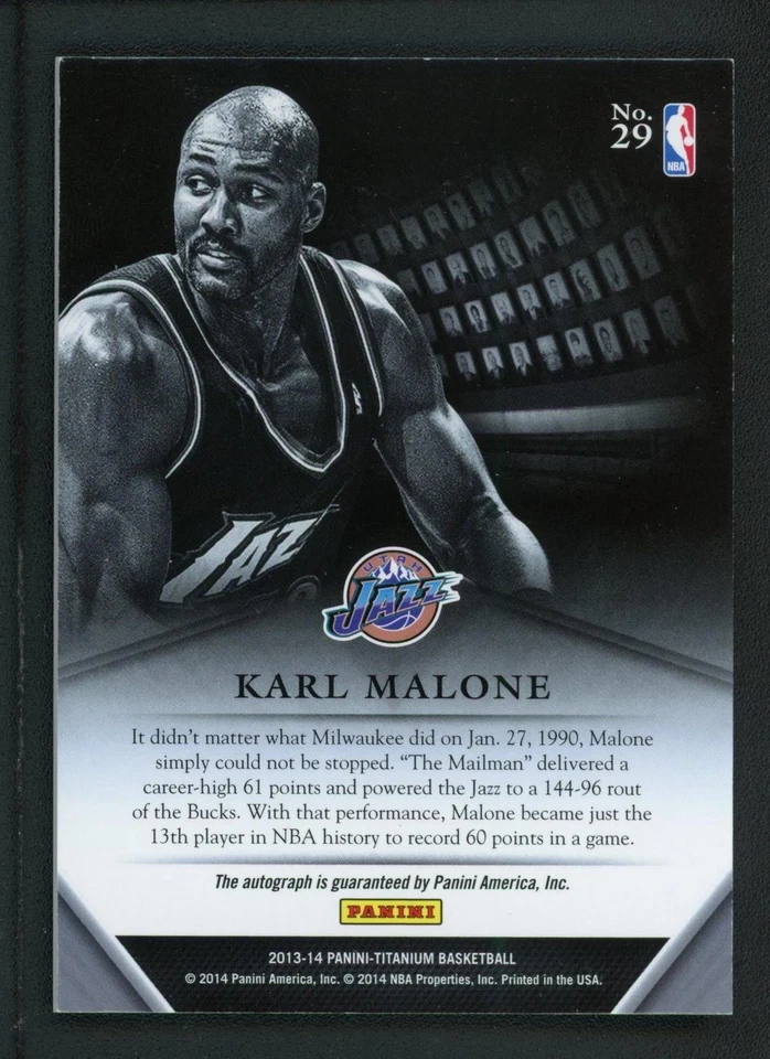 2013-14 KARL MALONE 44/49 AUTO PANINI TITANIUM ENSHRINEMENT INK AUTOGRAPHS - Image 2 of 2