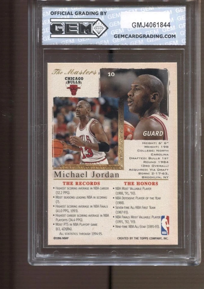 1995-96 Michael Jordan Topps Gallery The Masters #10 Gem Mint 10 Chicago Bulls - Image 2 of 2