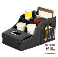 PU Leather Car Seat Organizer Storage Box with Handle  Cup Holders