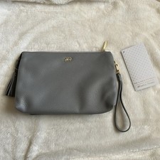 Freshly Picked the classic zip pouch stone gray tassel pebbled faux leather