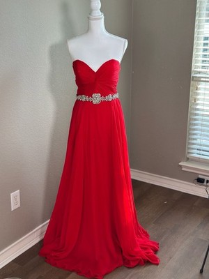 Jovani Red Strapless Sweetheart Chiffon Gown with Crystal Embellished Waist  | eBay