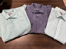 Van Heusen Air Mens Dress Shirt lot XL 17 - 17.5 Short Sleeve Green Blue set 3
