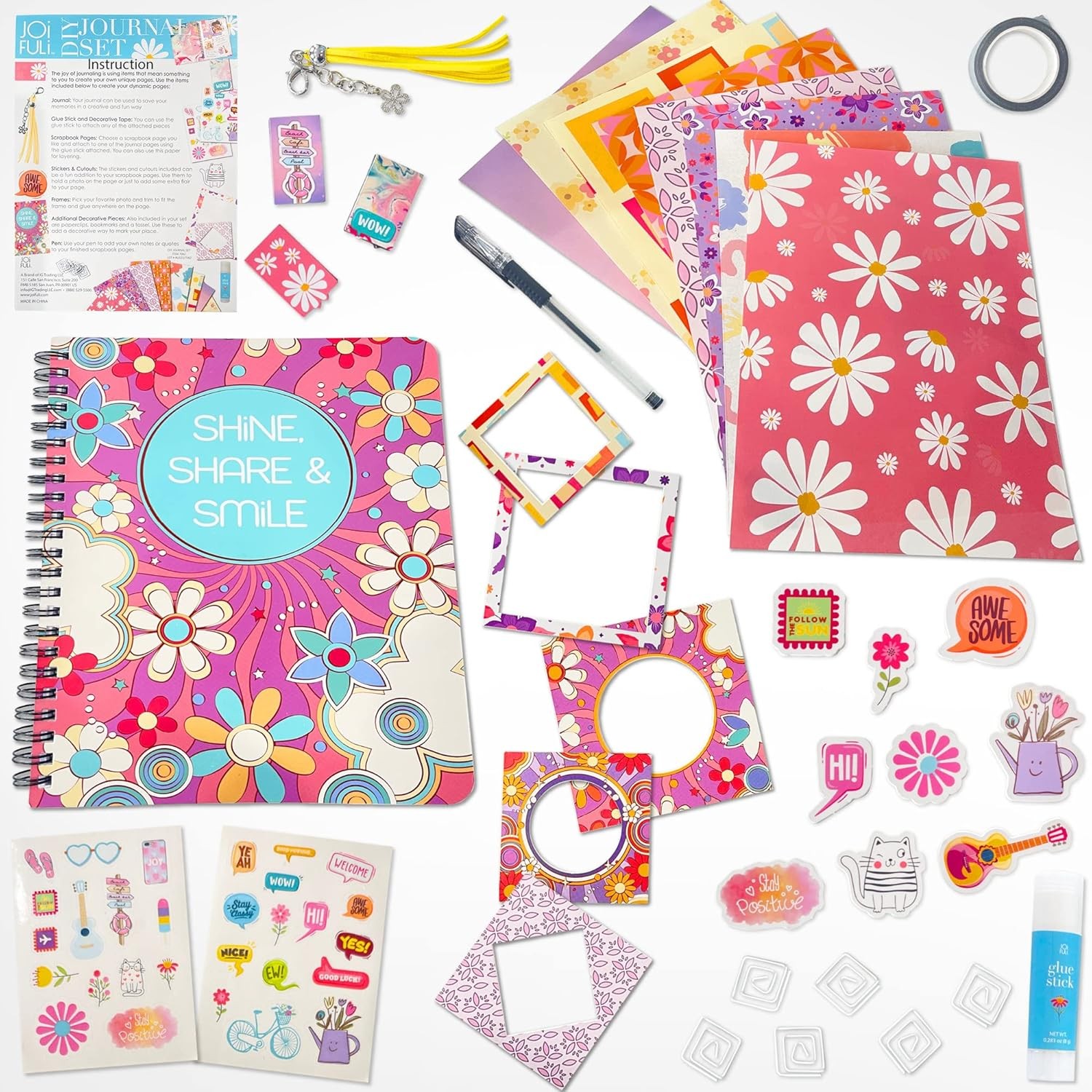 JOiFULi DIY Journal Set for Girls Gifts Ages 8 9 10 6 x 8 inches, Multicolor 