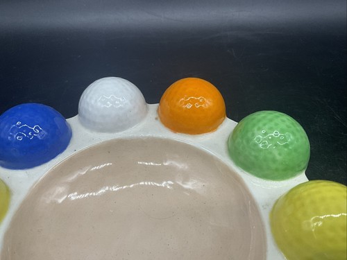 Vtg Ceramic Hand Painted Golf ball Ashtray/ Trinket Dish 7 3/4” Wide - Picture 3 of 7