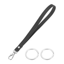 7 Inch Wristlet Strap PU Leather with 2 Silver Rings for Clutch Black 