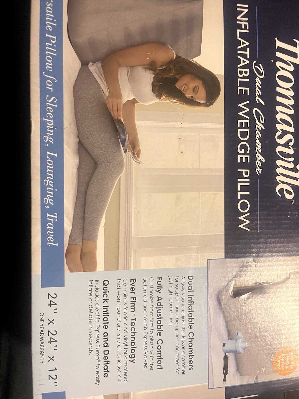 Thomasville Dual Chamber Inflatable Wedge Pillow for Travel Lounging Comfort