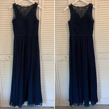 Azazie Lace Chiffon Maxi Dress Pleated Formal Bridesmaid Gown Navy Blue Womens 4
