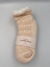 Soma Slipper Socks Womens Cozy Fuzzy Sherpa Lined Knit Cream Gold One Size NWT