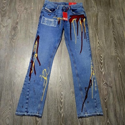 Custom Diesel Jeans Herren Slim Bootcut Blau Red And Gold W32/L32