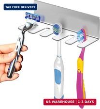 Wall Mounted Toothbrush Holder, Stainless Steel Toothbrush Holder with Self-Adhe