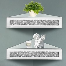 Corner Floating Shelves 2 Sets, Corner Shelf Wall Mounted Crushed Diamond,