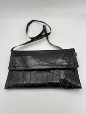 Genuine EEL Skin Clutch Purse Handbag BLACK Pattern Flap/Snap Closure Korea