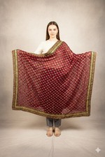 Sanskriti Vintage Red Pure Georgette Dupatta Long Stole Hand Beaded Zardozi Veil