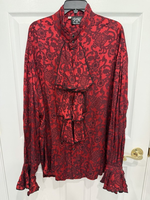 Shrine Hollywood Victorian Gothic Formal Long Flare Sleeve Men’s Shirt XL Red