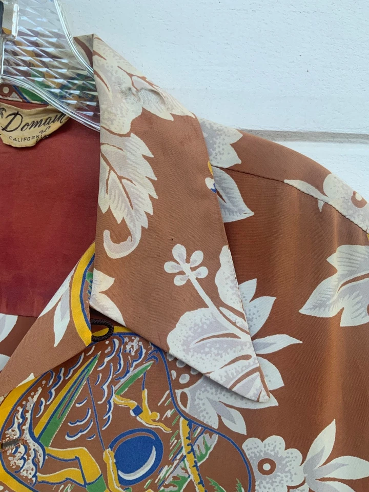 1940s Vtg Domain Of California Uke Surfer Rayon Floral Hawaiian Shirt Small - Image 3 of 4