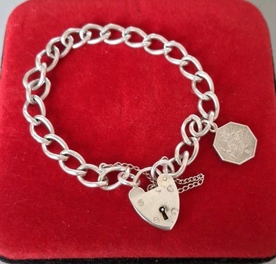 Georg Jensen Silver Curb Charm Bracelet  Safety Chain Heart Clasp St Christopher