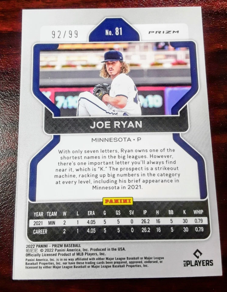 2022 Panini Prizm Red Donut Circle Prizm /99 Joe Ryan #81 Rookie RC - Image 2 of 2