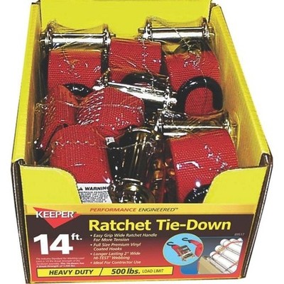 Keeper 05517 Tie-Down, 2 in W, 14 ft L, Polyester, Gray, 500 lb, S-Hook End Fitt