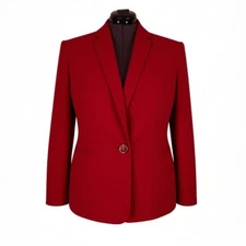 Kasper Blazer Size 16 Red 1 Button Long Sleeve Slip Pockets Notch Collar Lined