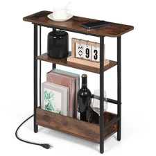 Narrow Side Table with USB-C Charging Station, 3-Tier Slim End Table with Mag...