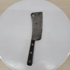 Vintage Meriden Cutlery Co Meat Cleaver 11" Carbon Steel Knife 3 Brass Rivets US