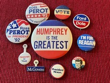 Lot of 8 Vtg Presidential Campaign Memorabilia Pins Kennedy Humphrey Ford Reagan