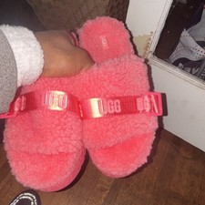 UGG Women's Pink Solid Platform Slippers Logo Strap Comfort Closed Toe