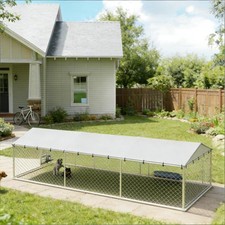 Outdoor Dog Kennel 20x7.5x5 ft Large w/ UV Cover Rotating Feeders Free Shipping