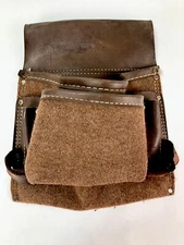 Vintage Leather & Wool 4 Pouch Pro Fastener Tool Belt Bag Pouch USA Brown