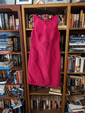 Alfred sung fuschia pink silk shantung cocktail dress bow back sz m euc