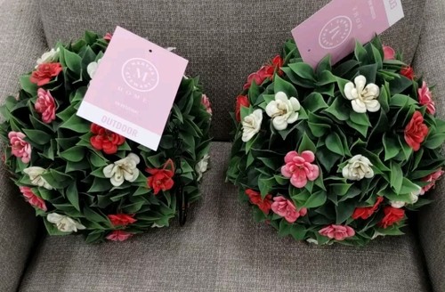 Martha Stewart LARGE 16" HANGING TOPIARY PLANT BALL GARDENIA pink ivory NEW - Picture 10 of 21