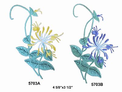 #5703 4 1/2'' Yellow, Purple Honeysuckle flower Embroidery Iron On Appliqué Patch