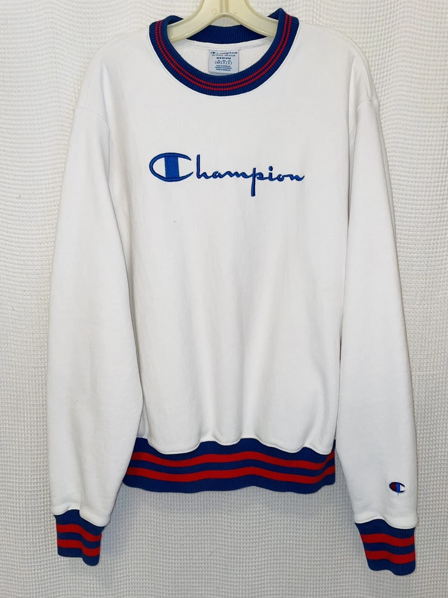 Champion blue white and red best sale sweatshirt