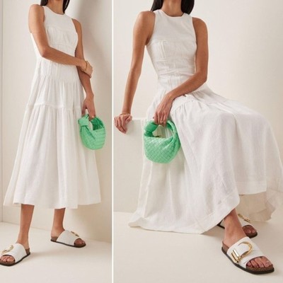 Aje Tidal Corset Linen Blend White Midi Dress | eBay