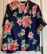 LAURA MAE WOMENS  BLOUSE NAVY FLORAL 100% POLYESTER NEW