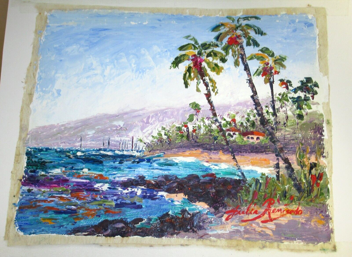 JULIA RENIGADO HAWAII STREET SCENE ORIGINAL OIL ON CANVAS