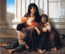 CHARITY INDIGENT FAMILY MOTHER CHILDREN ART PAINTING BY W. A. BOUGUEREAU REPRO