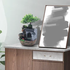 Indoor Tabletop Water Desktop Fountain Rockery Waterfall Decor Home LED Ornament