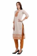 Kurti Pant Chanderi Silk Dress Set Traditional Everyday Wear Golden Color Gift
